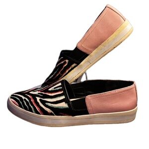 LOGO by Lori Goldstein Haircalf Zebra Print Slip On Sneakers Pink Leather Size 9